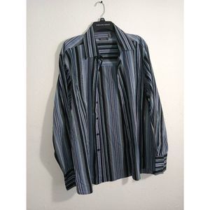 Kenneth Cole Reaction Men Size XXL. Blue/Purple Striped Button Up Shirt Long Sle